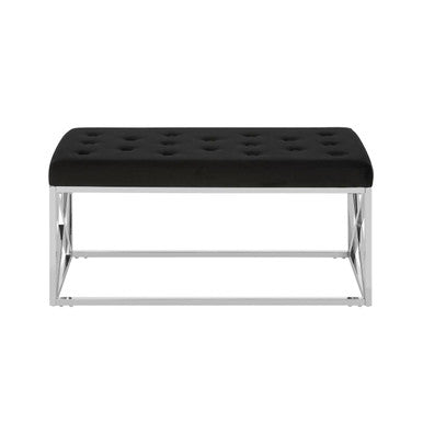 Allure Black Velvet Bench with Silver Finish Frame