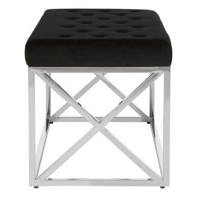 Allure Black Velvet Bench with Silver Finish Frame