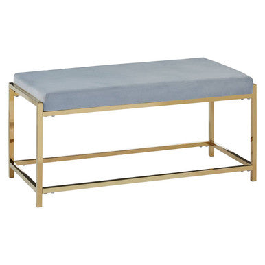 Allure Gold and Powder Blue Velvet Bench with Cushion