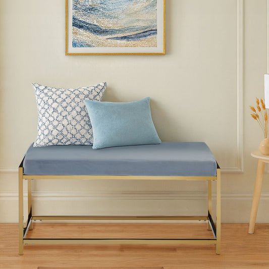 Allure Gold and Powder Blue Velvet Bench with Cushion