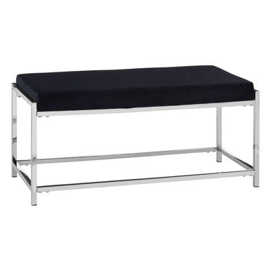Allure Black Fabric Bench with Silver Metal Frame