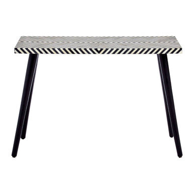Black Chevron Bone Inlay Console Table with Slim Metal Legs, Boho
