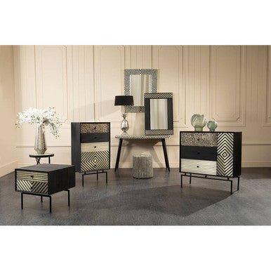 Boho Black and White Wooden Console Table