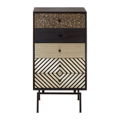 Boho Patterned 5 Drawer Tall Cabinet