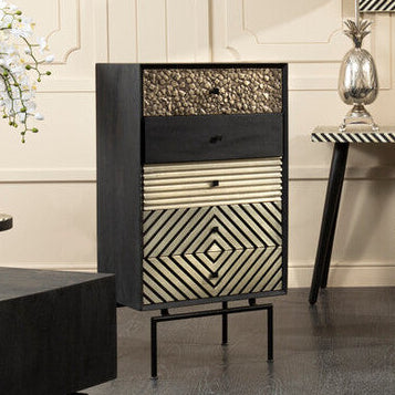 Boho Patterned 5 Drawer Tall Cabinet