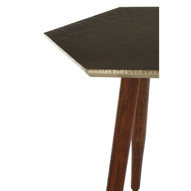 Grey Sheesham Wood Hexagonal Side Table with 3 Leg Base | Boho