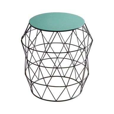 Black Geometric Metal Wireframe Side Table with Green Enamel Top | Corina