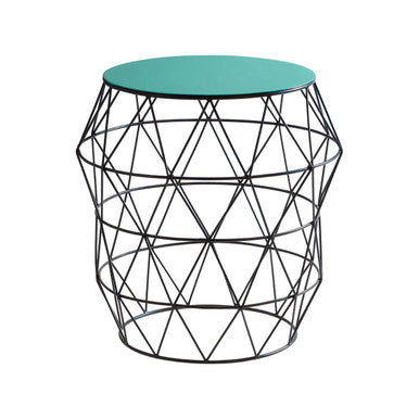 Black Geometric Metal Wireframe Side Table with Green Enamel Top | Corina