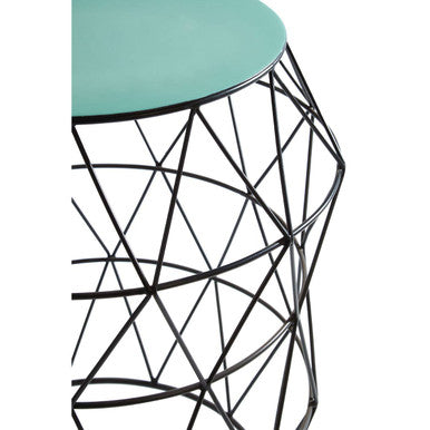 Black Geometric Metal Wireframe Side Table with Green Enamel Top | Corina
