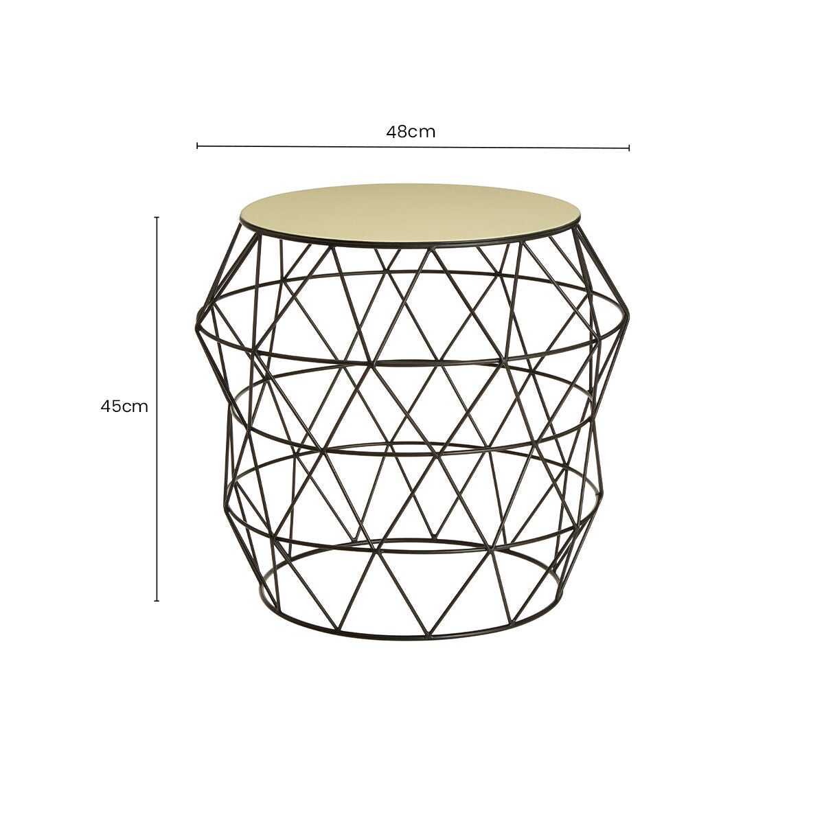 White Ivory Enamel Top Side Table with Black Metal Geometric Openwork Base, Corina