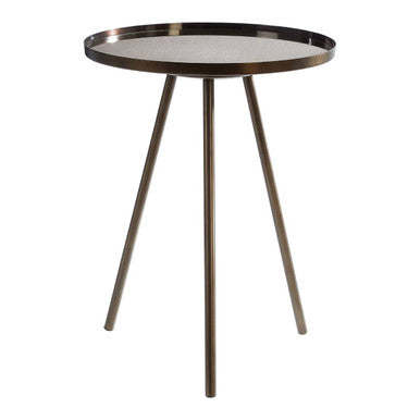 Black Finish Iron Metal Splayed Legs Side Table with Round Weathered Antique Glass Top, Corra