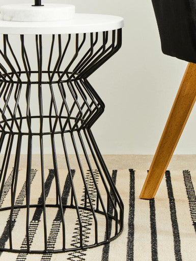 Corina White Marbe Top Side Table With Curved Metal Base