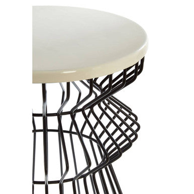 Corina White Marbe Top Side Table With Curved Metal Base