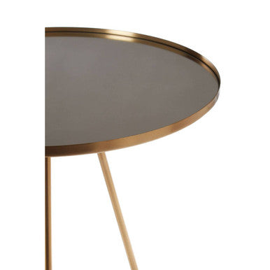 Gold Finish Mirrored Top Side Table with Minimal Iron Base | Corra