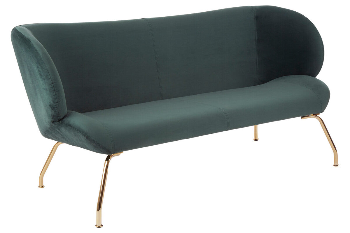 2 Seater Green Sofa with Curved Backrest | Kolding