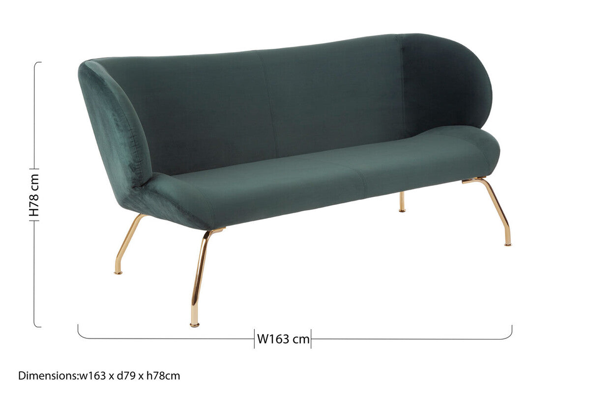 2 Seater Green Sofa with Curved Backrest | Kolding