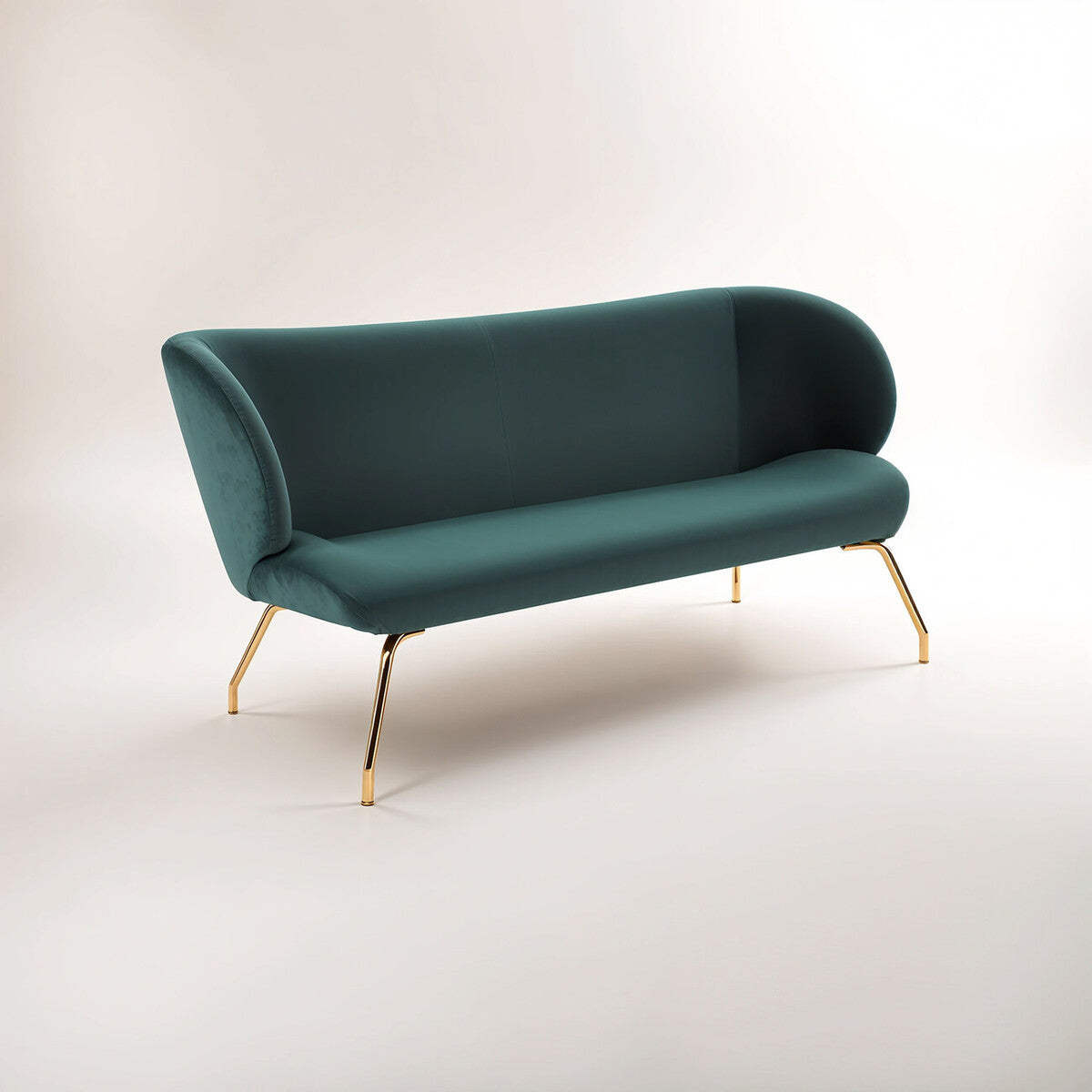 2 Seater Green Sofa with Curved Backrest | Kolding