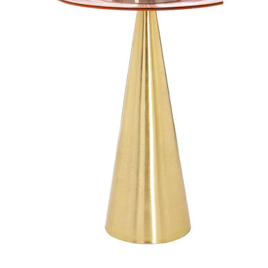 Clear Large Side Table with Pink Tinted Glass Top and Conical Metal Base, Martini