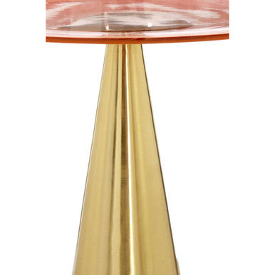 Clear Large Side Table with Pink Tinted Glass Top and Conical Metal Base, Martini