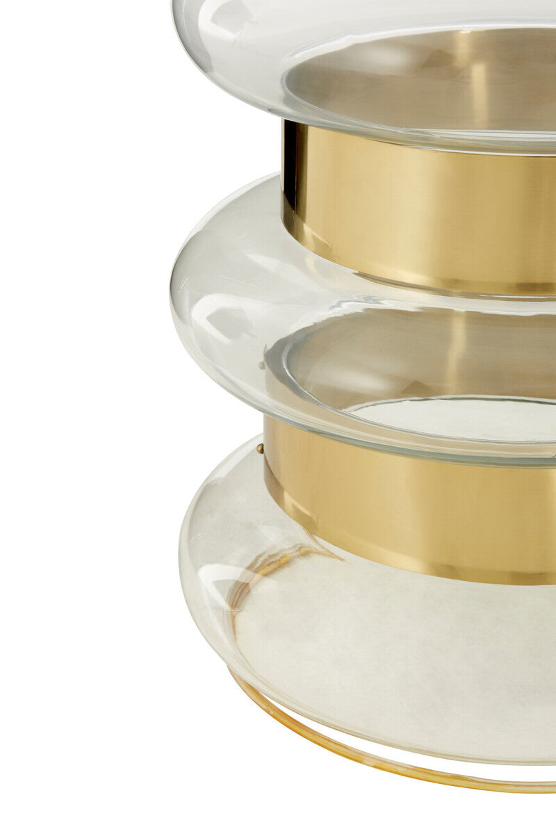 Gold Finish Side Table with Clear Circular Glass Sides and Steel Frame | Margot