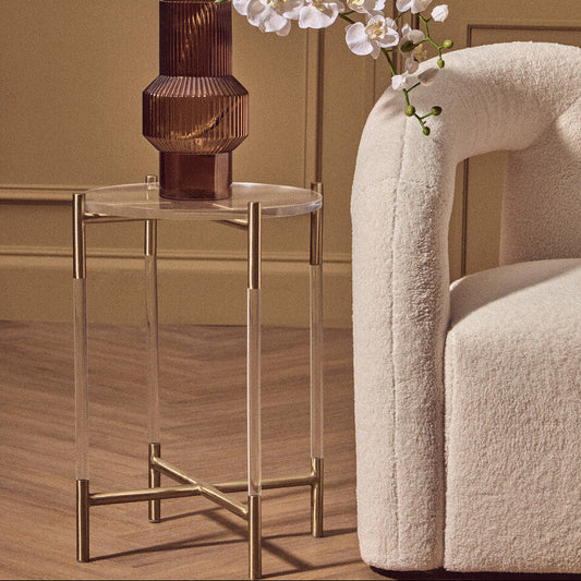 Gold Finish Side Table with Acrylic Accents, Miley