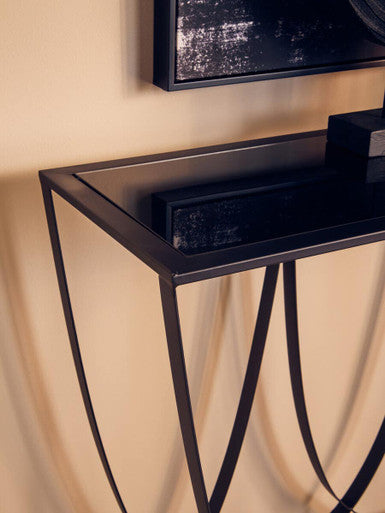 Trento Console Table With Black Glass Top