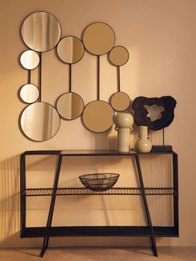 Grey Glass Console Table with Two Open Shelves and Black Metal Frame | Trento