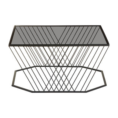 Grey Glass Top Coffee Table with Black Wireframe Design | Trento