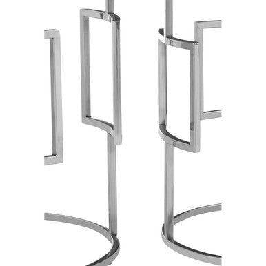 Set of 2 Natural Mango Wood Nesting Tables with Reflective Stainless Steel Base | Agra
