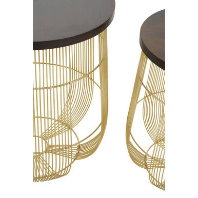Agra Set Of 2 Side Tables In Mango Wood And Brass Finish