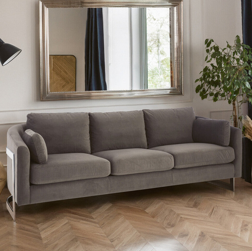 3 Seater Dark Grey Cotton Velvet Sofa | Freda