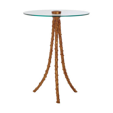 Gold Large Round Side Table with Glass Top, Sika