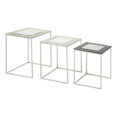 Antique Glass Top Rectangular Set of 3 Nesting Side Tables with Nickel and Gunmetal Frame | Akola