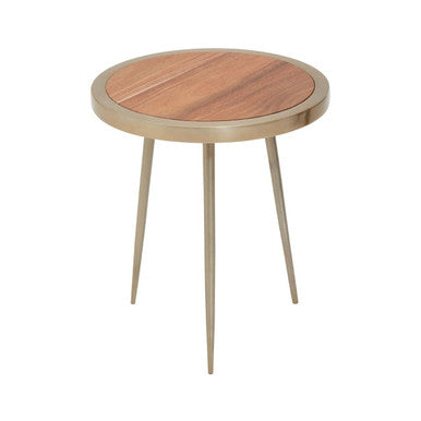 Almora Natural Acacia Wood Small Side Table with Gold Frame