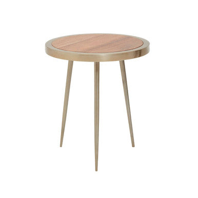 Almora Natural Acacia Wood Small Side Table with Gold Frame