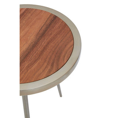 Almora Natural Acacia Wood Small Side Table with Gold Frame