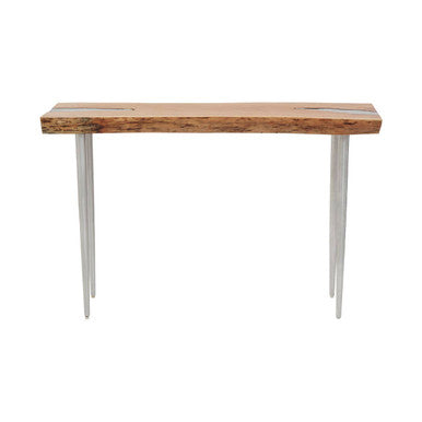 Rustic Natural Acacia Wood Console Table with Silver Aluminium Inlay Frame | Almora