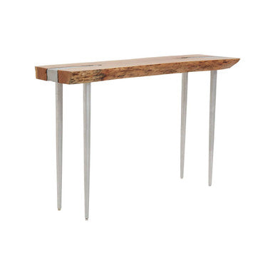 Rustic Natural Acacia Wood Console Table with Silver Aluminium Inlay Frame | Almora