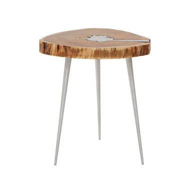 Almora Natural Acacia Wood Log Side Table with Silver Aluminium Legs
