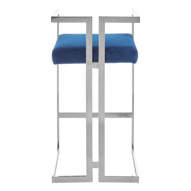 Azalea Blue Velvet Bar Stool With Silver Frame