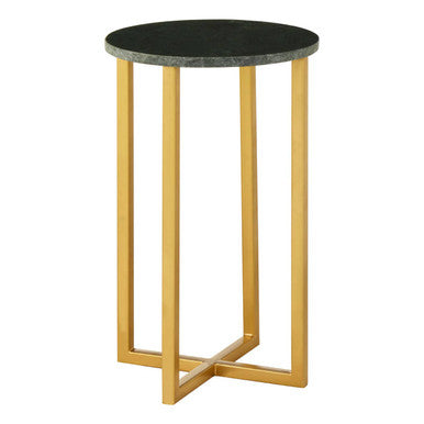 Green Small Round Marble Top Side Table with Gold Metallic Base | Templar