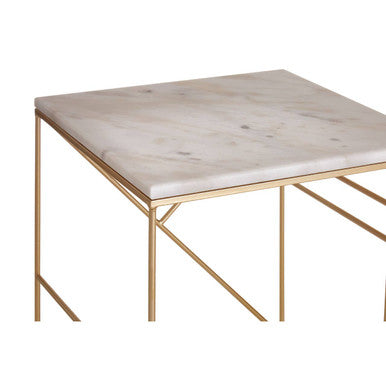 Set of 2 White Marble Square Nesting Tables with Champagne Finish Metallic Legs | Avantis