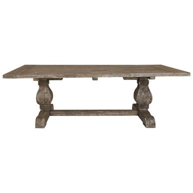 Brown Rustic Recycled Pine Wood Dining Table with Traditional Pedestal Legs, Lovina