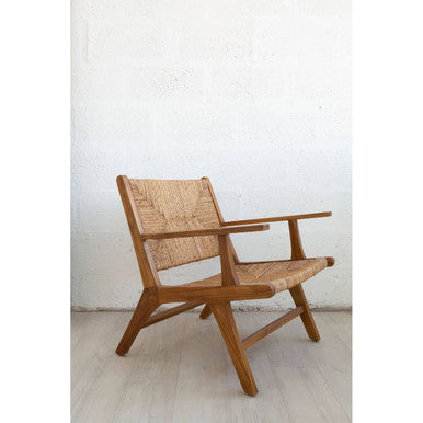 Lovina Teak Wood and Natural Rattan Armchair with Woven Design