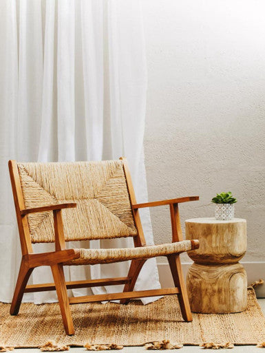 Lovina Teak Wood and Natural Rattan Armchair with Woven Design