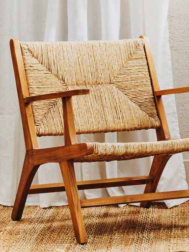 Lovina Teak Wood and Natural Rattan Armchair with Woven Design