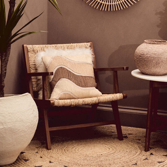 Lovina Teak Wood and Natural Rattan Armchair with Woven Design