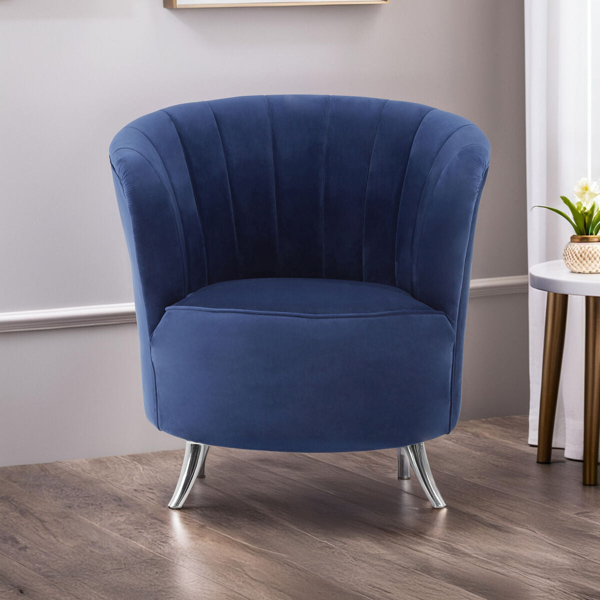 Maci Blue Velvet Tub Chair with Channel Tufting