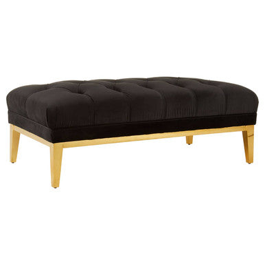 Piermount Black Velvet Bench with Button Tufting