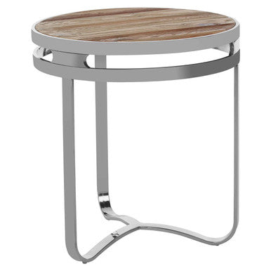 Natural Pine Wood Round Side Table with Silver Metal 3 Curved Leg Base | Richmond